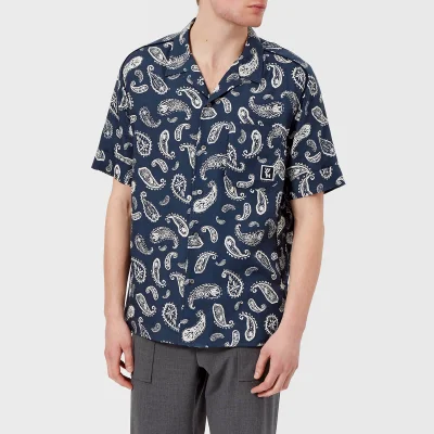 Wooyoungmi Men's Paisley Print 50s Collar Short Sleeve Shirt - Navy