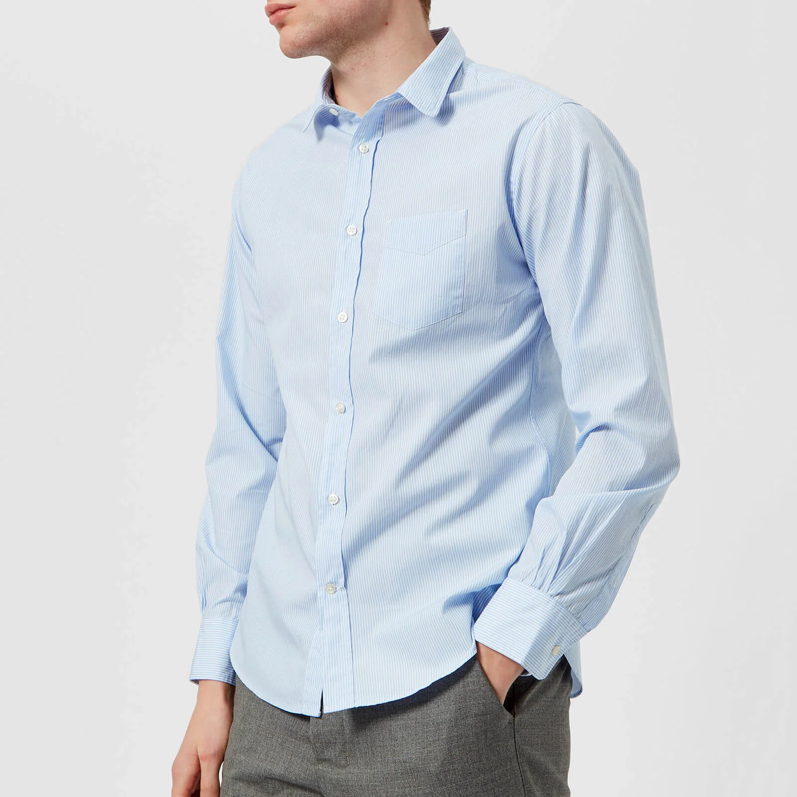 Officine Générale Men's Lipp Striped Cotton Shirt - Blue White Image 1