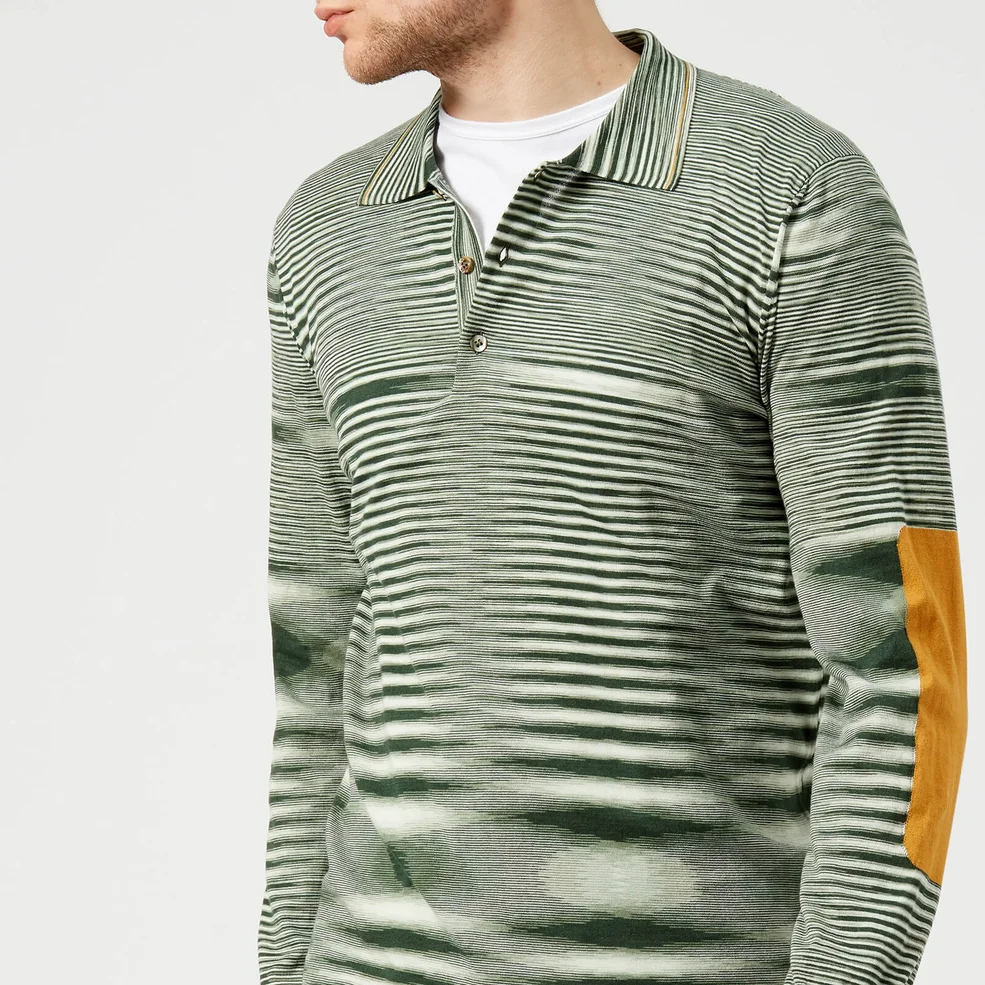 Missoni Men's Long Sleeve Contrast Elbow Polo Shirt - Green Image 1