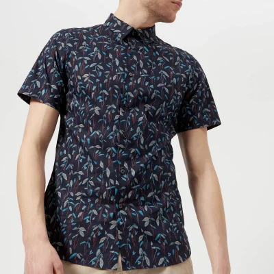 PS Paul Smith Men's Slim Fit Leaf Print Short Sleeve Shirt - Multi