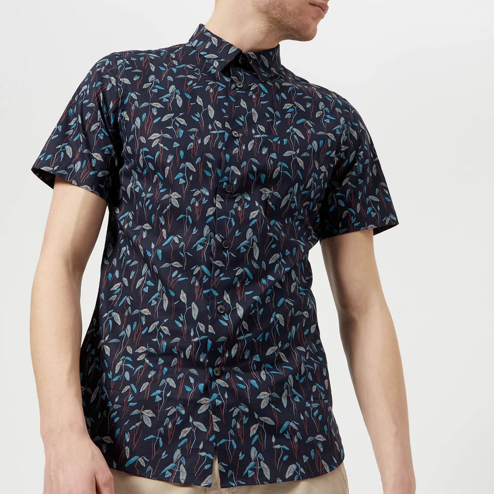 PS Paul Smith Men's Slim Fit Leaf Print Short Sleeve Shirt - Multi Image 1