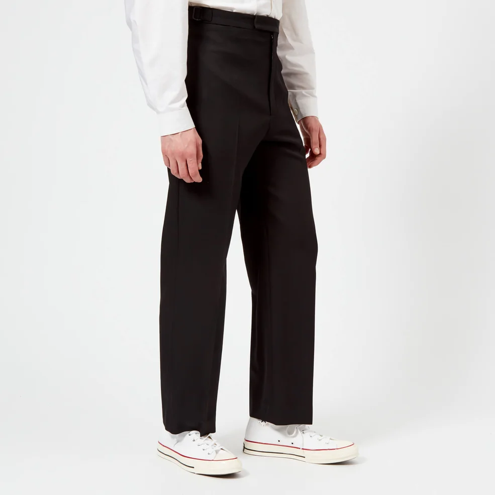 Lemaire Men's Wool Gabardine Loose Flat Front Trousers - Black Image 1