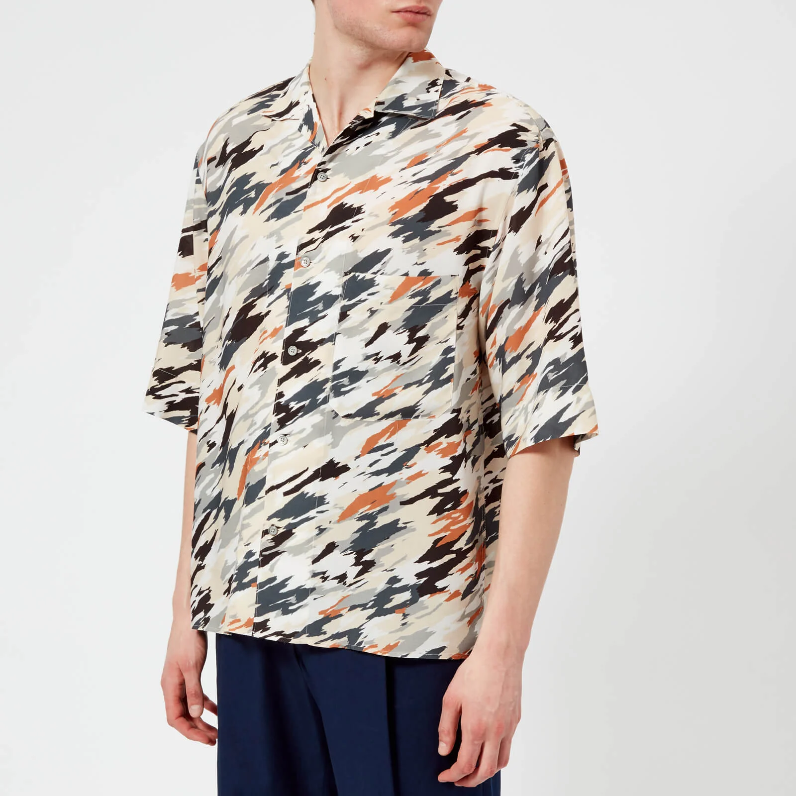 Lemaire Men's Convertible Collar Short Sleeve Shirt - Multi Image 1