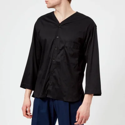 Lemaire Men's Short Sleeve V Neck Shirt - Black
