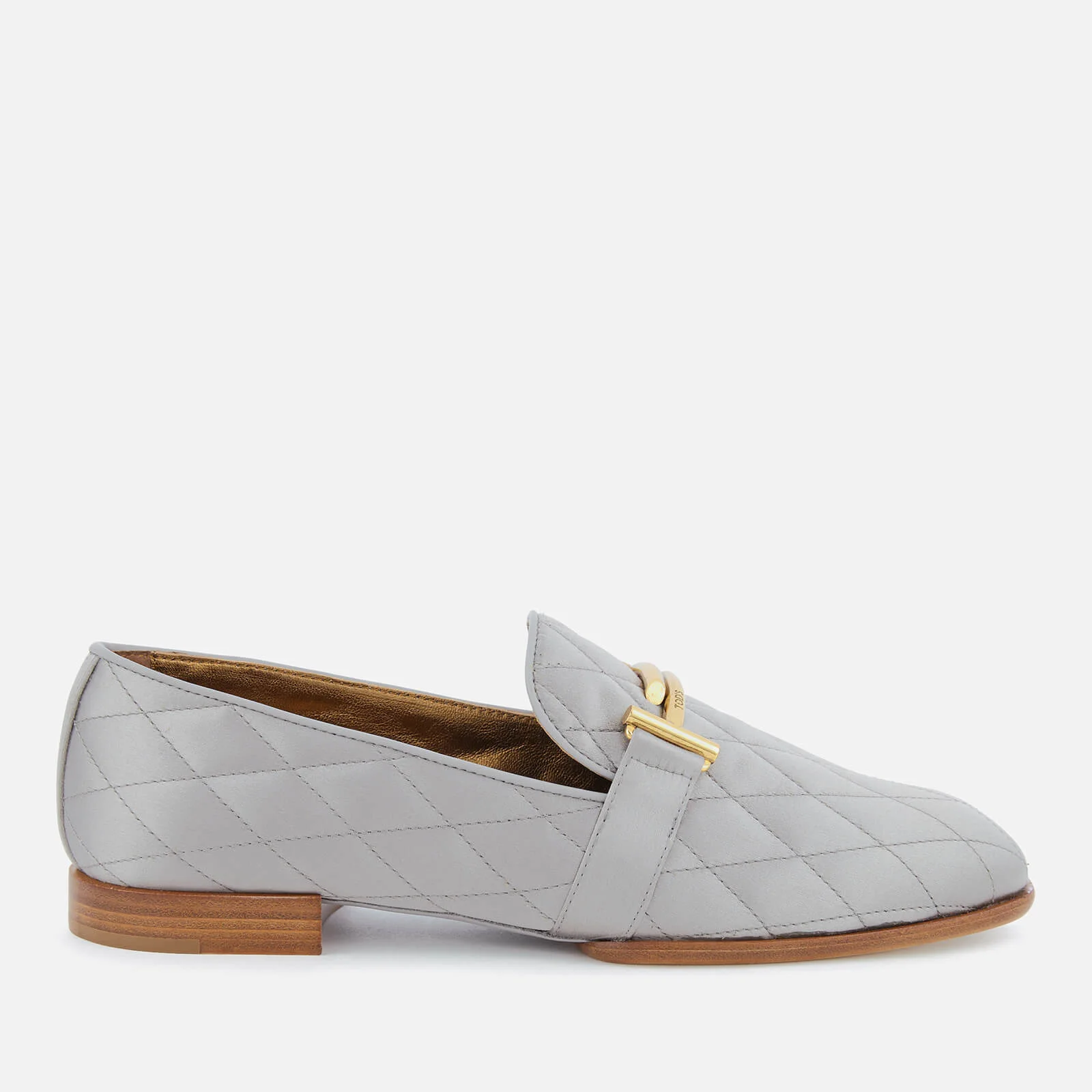 Tod's Women's Quilted Satin T Logo Slippers - Grey Image 1