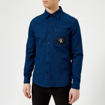 Calvin Klein Jeans Men's Wesp Regular Fit Patch Logo Long Sleeve Shirt - Blue Depths