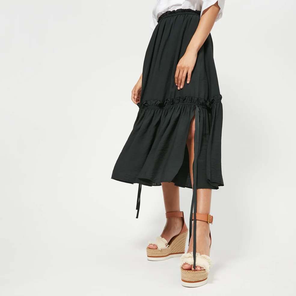 See By Chloé Women's Midi Frill Detail Skirt - Black Image 1