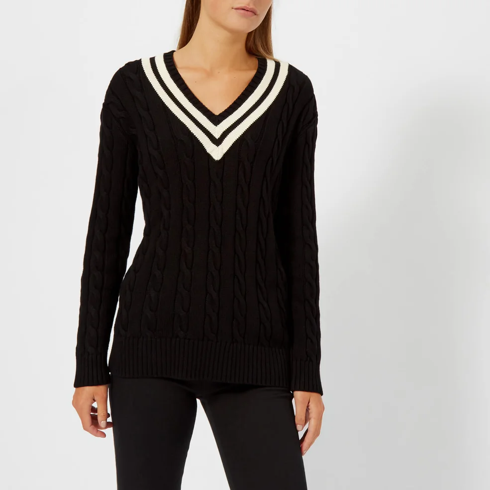 Polo Ralph Lauren Women's Cricket Long Sleeve Sweatshirt - Black/Cream Image 1