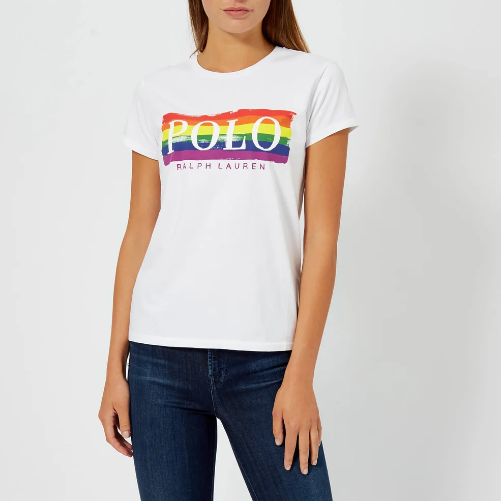 Polo Ralph Lauren Women's Rainbow Printed Logo T-Shirt - White Image 1