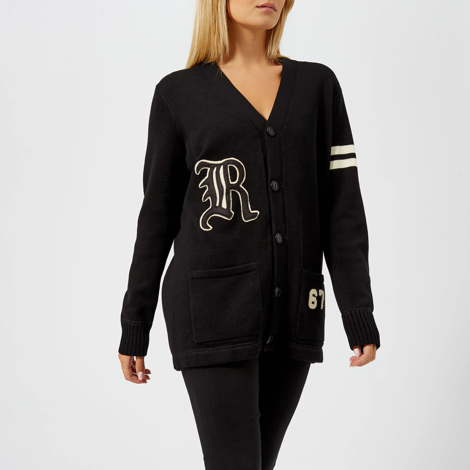 Polo Ralph Lauren Women's Varsity Cardigan - Black/Cream Image 1