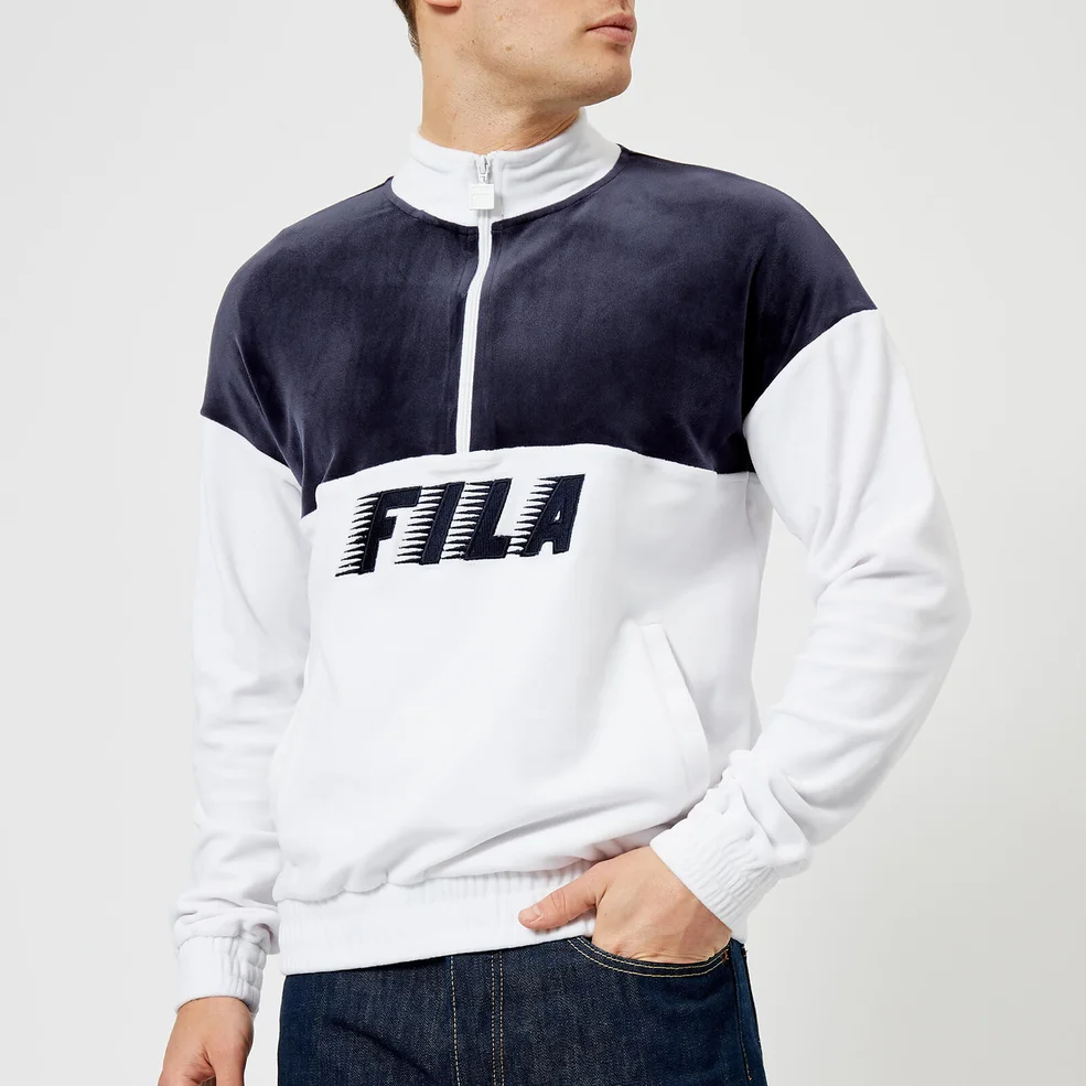 FILA Men's Easton Velour Half Zip Pullover - White/Navy Image 1