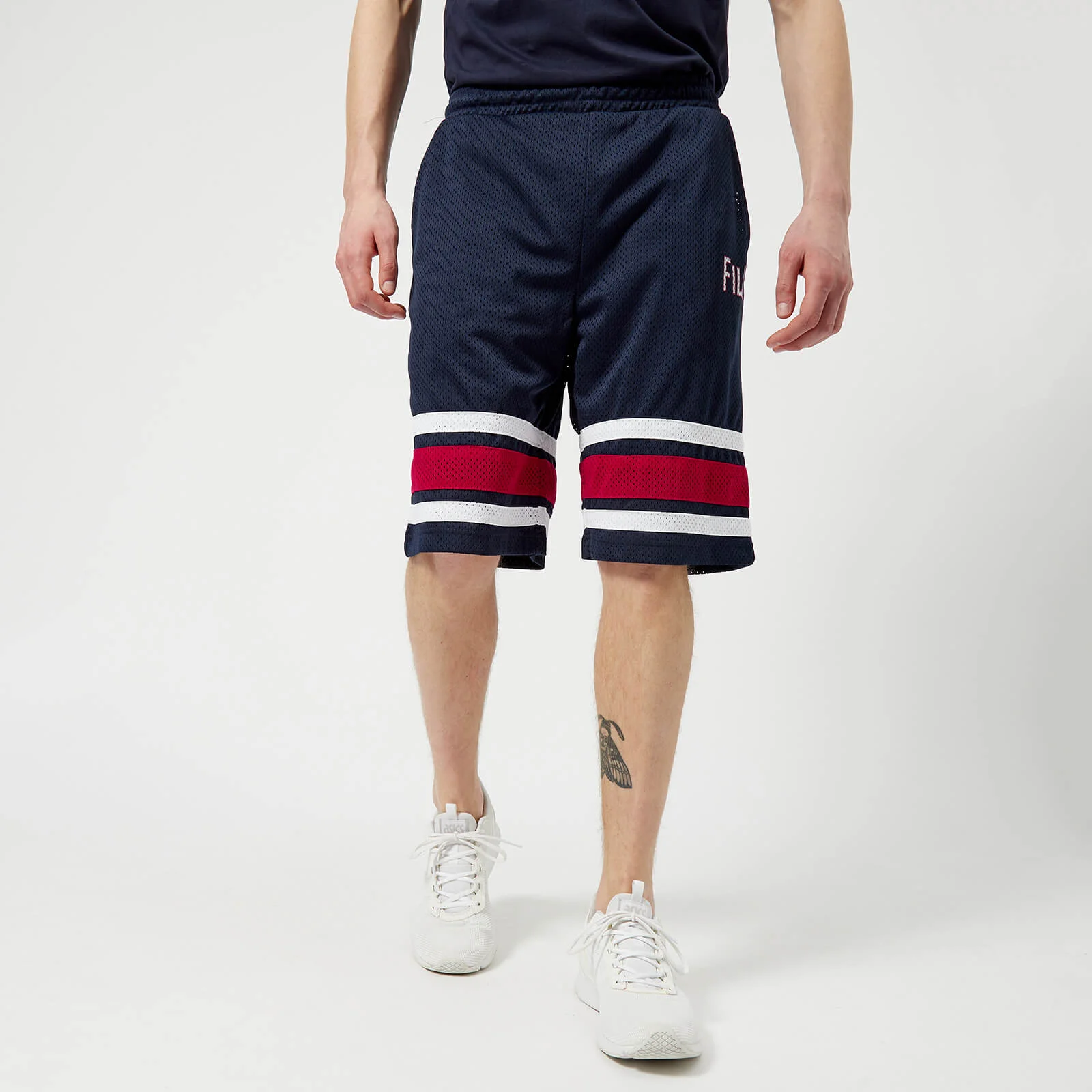 FILA Men's Parker Stripe Detail Mesh Long Shorts - Navy/Red Image 1