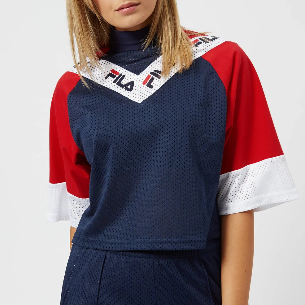 FILA Women's Addi Cut & Sew Crop T-Shirt - Navy/Red/White Image 1