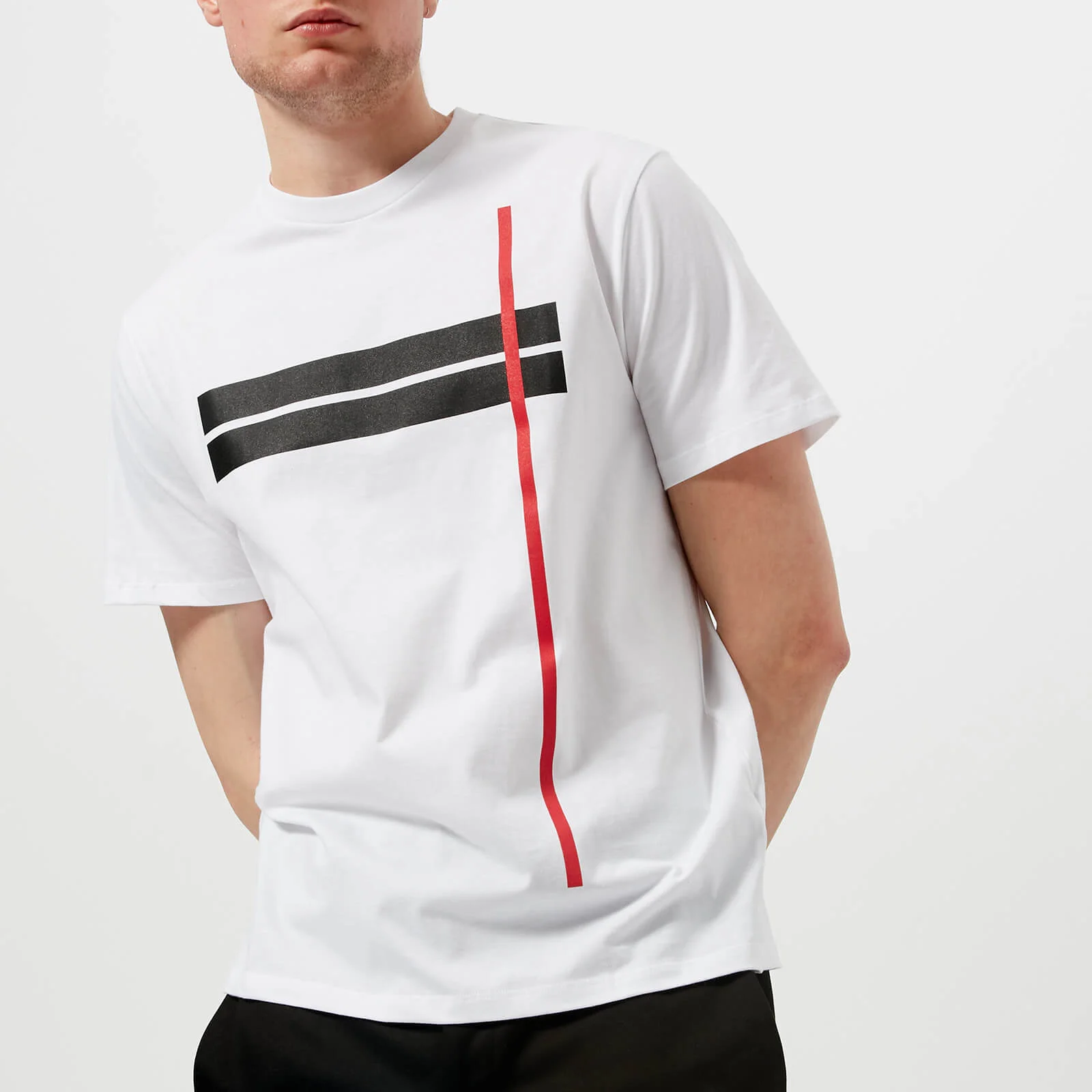 Neil Barrett Men's 2 Stripe Chest Logo T-Shirt - White/Black/Red Image 1