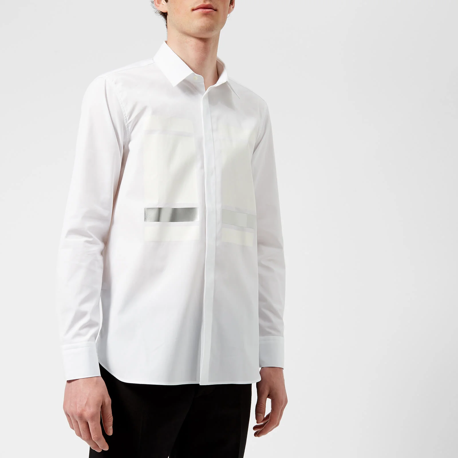 Neil Barrett Men's Cube and Tape Chest Logo Long Sleeve Shirt - White Image 1