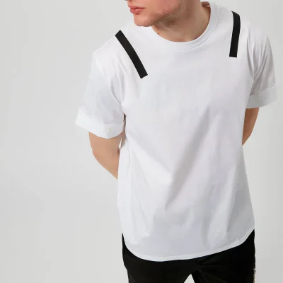 Neil Barrett Men's Poplin Sleeve Tape Shoulder T-Shirt - White