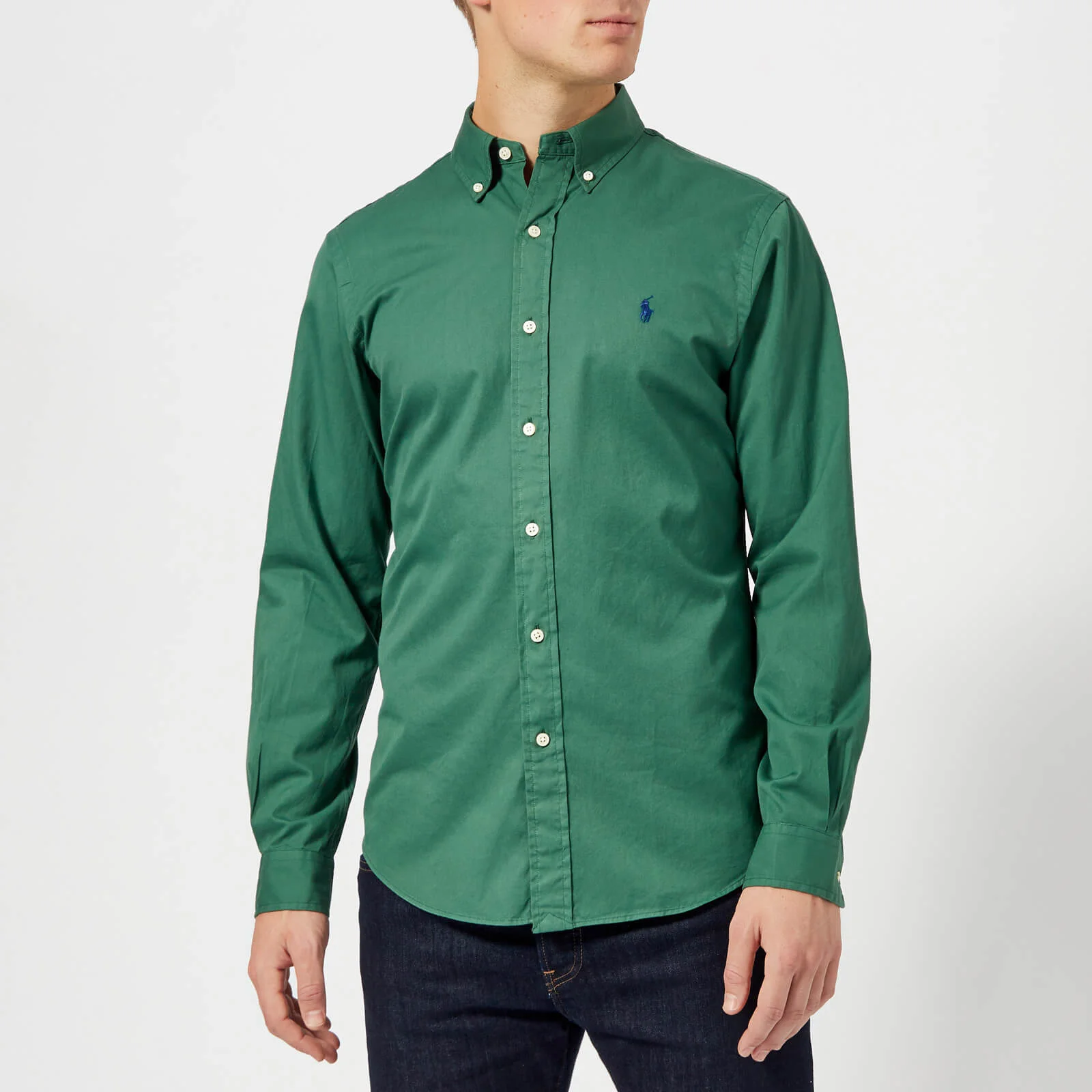 Polo Ralph Lauren Men's Garment Dye Twill Long Sleeve Shirt - Washed Forest Image 1