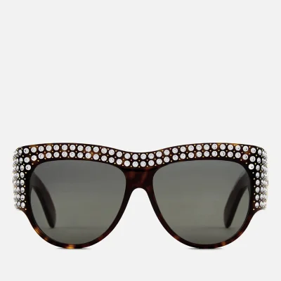 Gucci Women's Crystal Oval Sunglasses - Havana/Grey