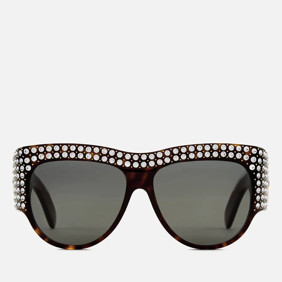 Gucci Women's Crystal Oval Sunglasses - Havana/Grey Image 1