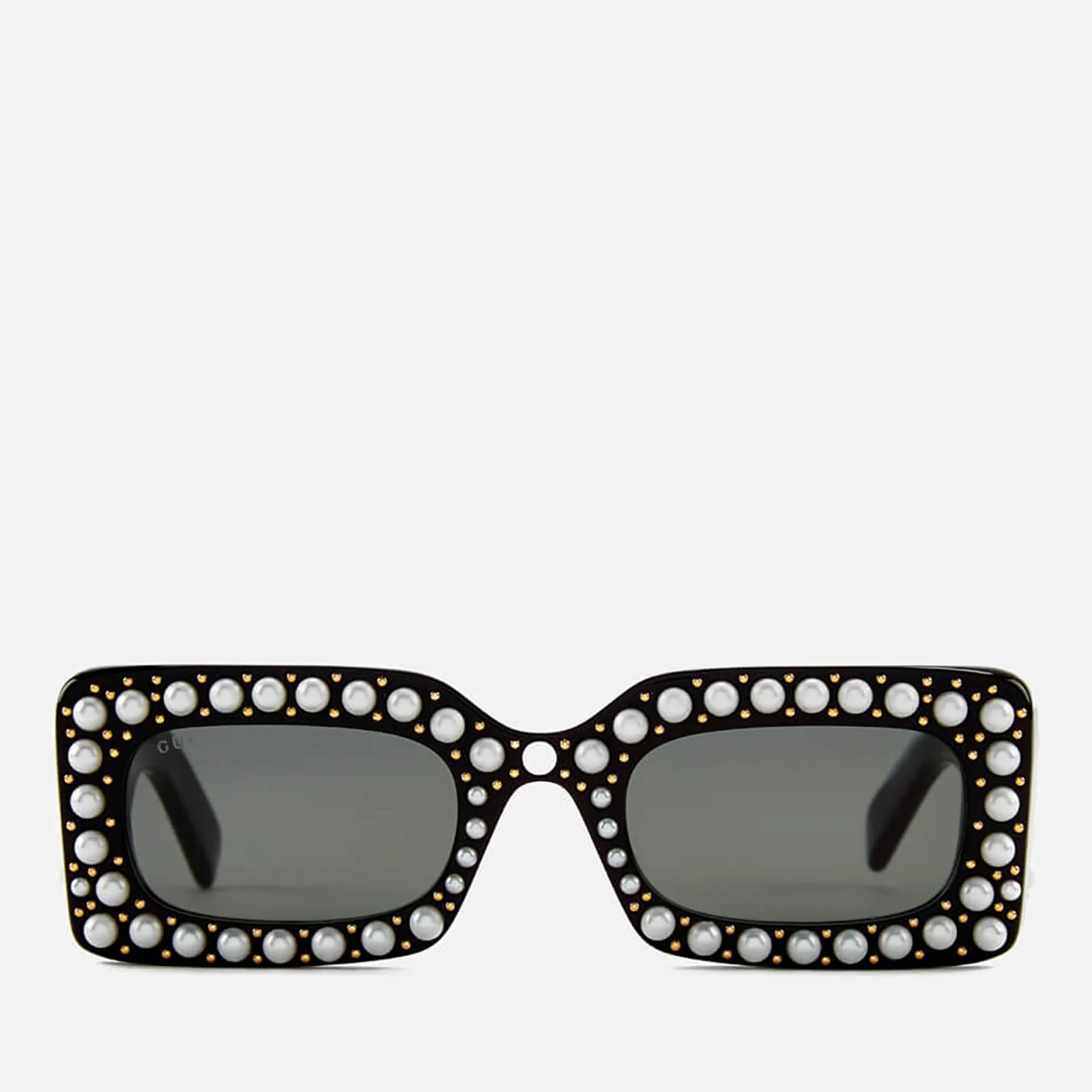 Gucci Women's Pearl Square Sunglasses - Black/Grey Image 1