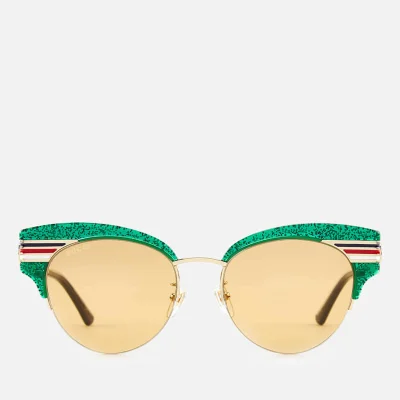 Gucci Women's Glitter Cat Eye Sunglasses - Green/Gold/Brown