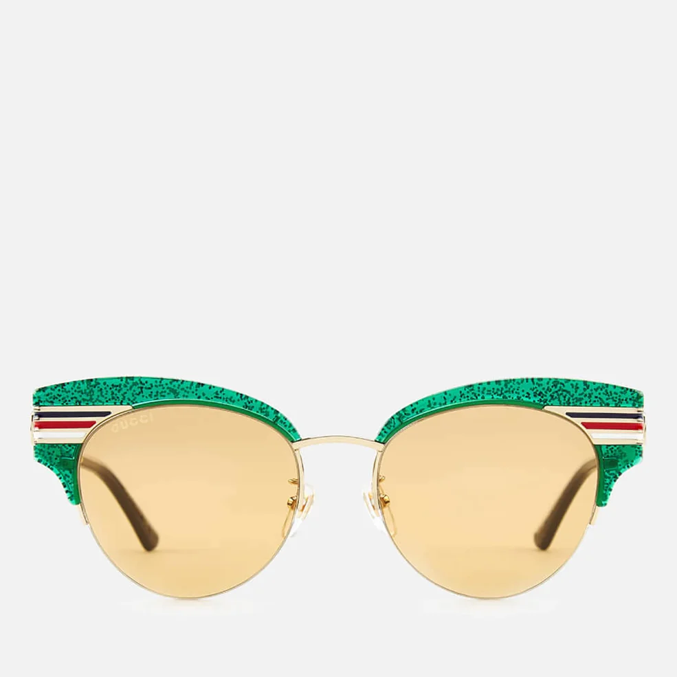 Gucci Women's Glitter Cat Eye Sunglasses - Green/Gold/Brown Image 1
