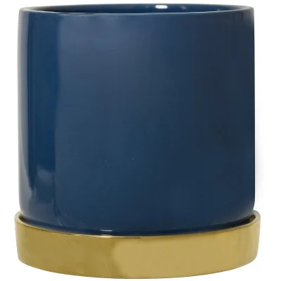 Bloomingville Stoneware Flowerpot With Saucer - Blue