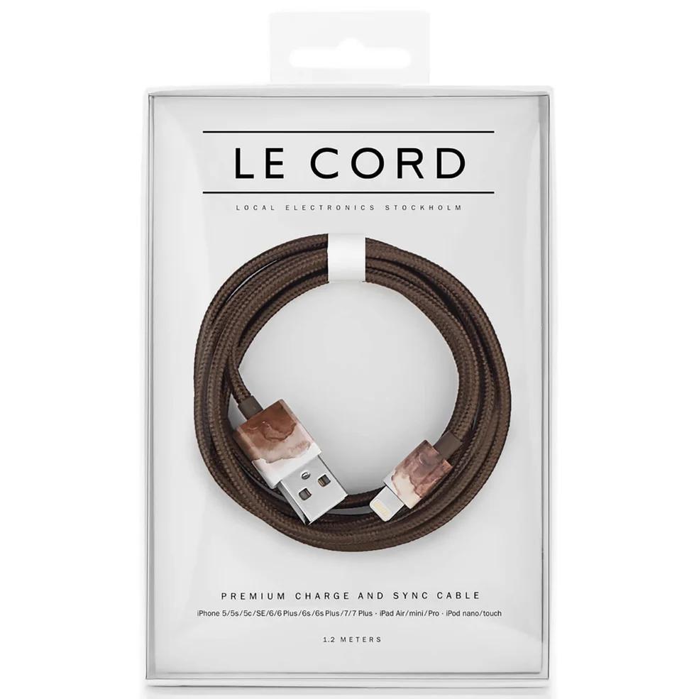 Le Cord Braided Marble Effect Charging Cable - Aquarelle Brown - 1.2m Image 1