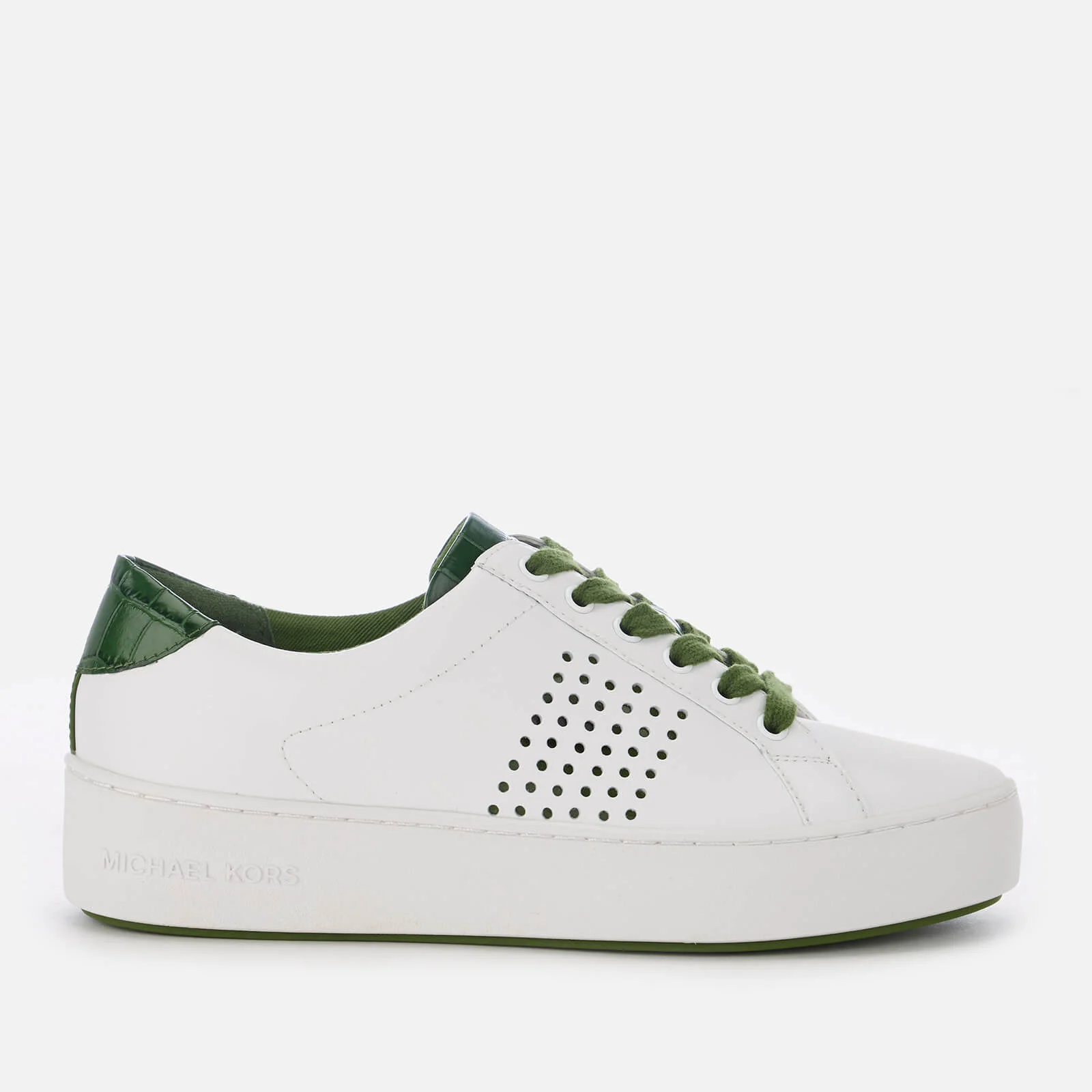 MICHAEL MICHAEL KORS Women's Poppy Perforated Leather Lace Up Trainers - Optic White/Green Image 1