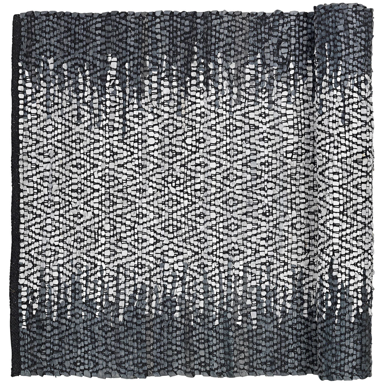 Broste Copenhagen Unnr Leather Cotton Rug - Natural Grey - 70cm x 140cm Image 1