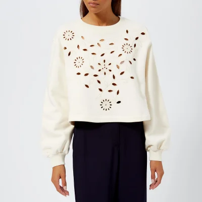 See By Chloé Women's Laser Cut Floral Blouse - Natural White