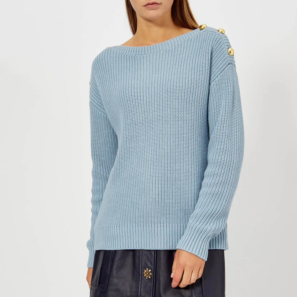 MICHAEL MICHAEL KORS Women's Boatneck Button Sweater - Blue Image 1