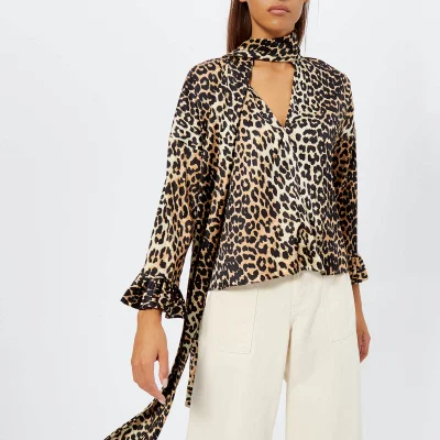 Ganni Women's Calla Silk Top - Leopard