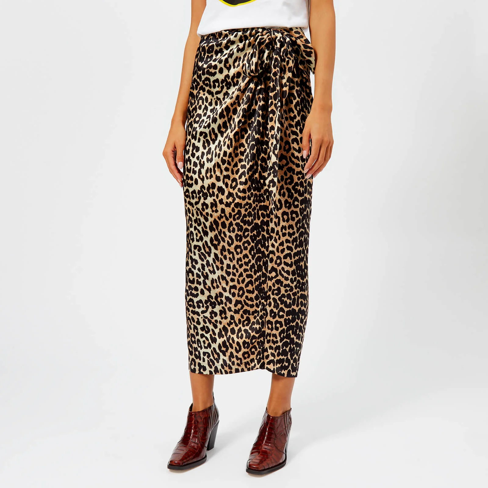 Ganni Women's Calla Silk Skirt - Leopard Image 1