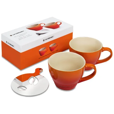 Le Creuset Stoneware Grand Mugs and Coffee Bean Stencil - Set of 2