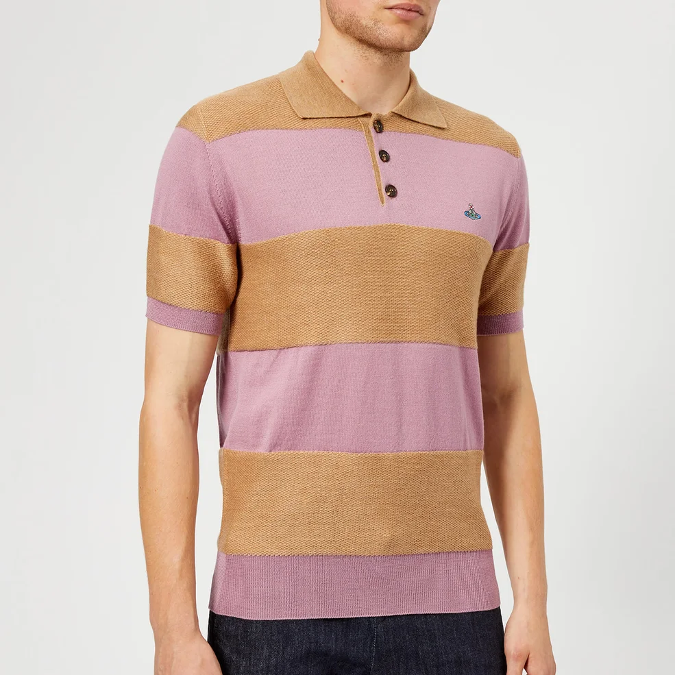 Vivienne Westwood Men's Gourmier Stripes Knitted Polo Shirt - Beige/Pink Stripes Image 1