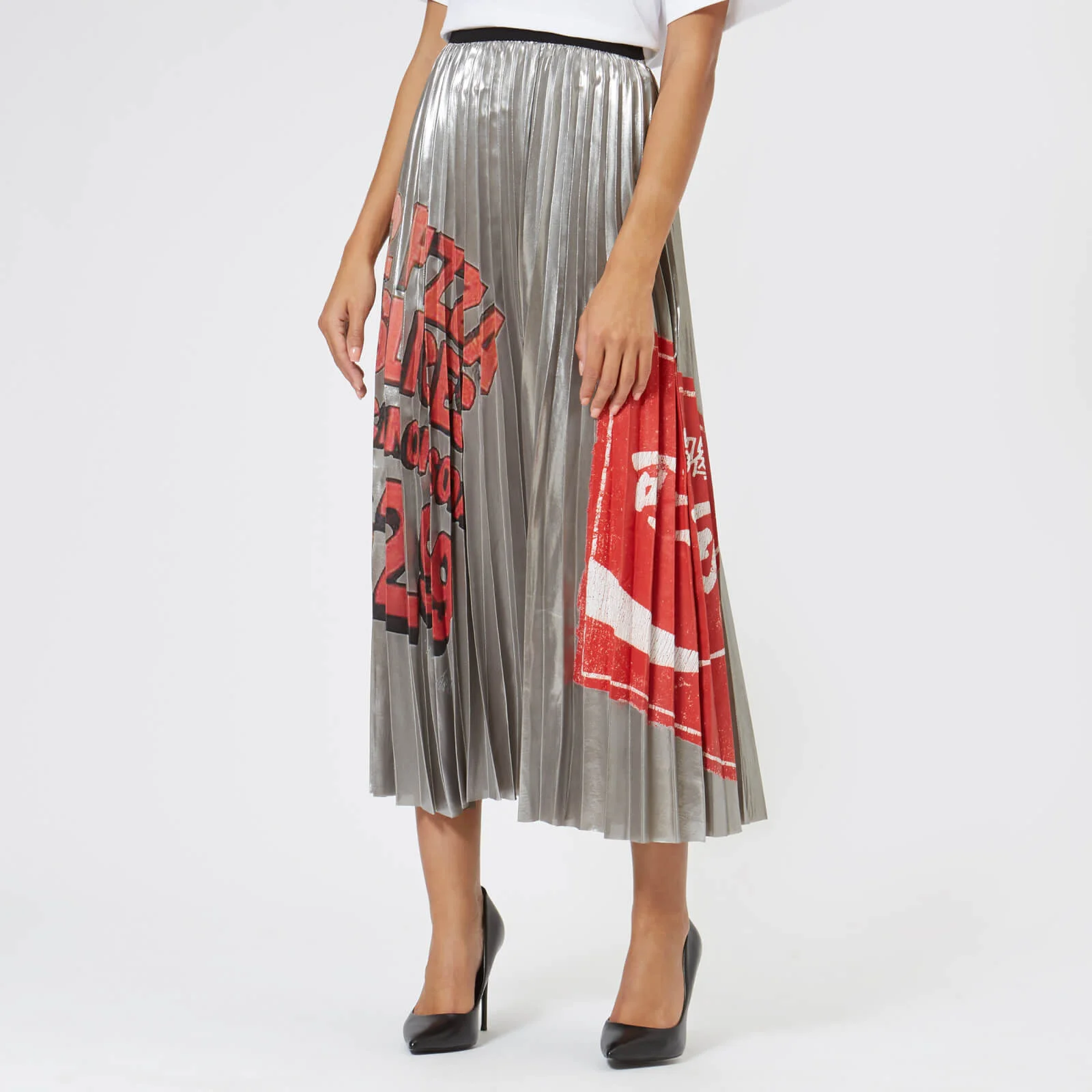 Marc Jacobs Women's Metallic Pleated Skirt - Silver Image 1