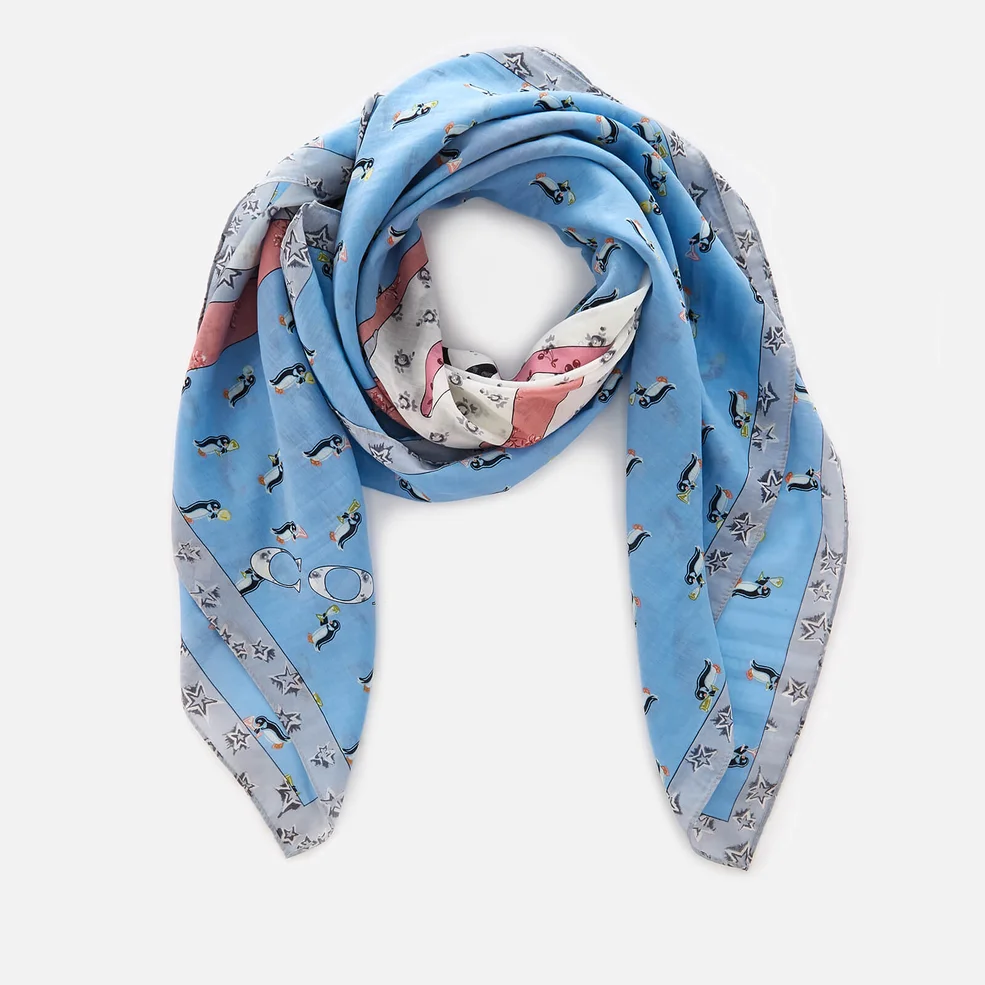 Coach Women's Coach Sharky Patchwork Oversized Square Scarf - Blue Multi Image 1