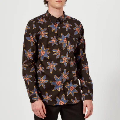PS Paul Smith Men's Tailored Long Sleeve Floral Shirt - Black
