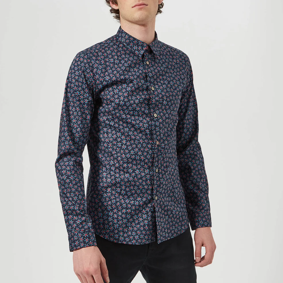 PS Paul Smith Men's Floral Long Sleeve Shirt - Indigo Image 1