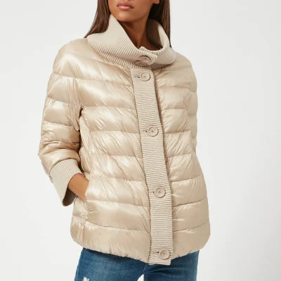 Herno Women's Short 3/4 Sleeve Quilted Jacket with Knit Collar - Beige