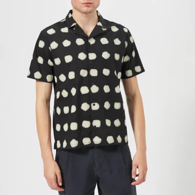 Folk Men's Short Sleeve Soft Collar Shirt - Black Dot Print