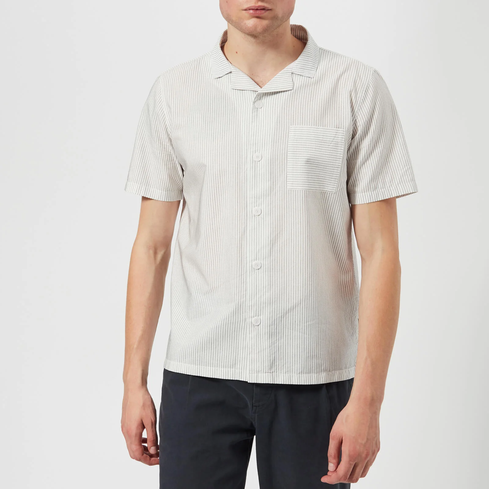 Folk Men's Short Sleeve Soft Collar Shirt - White Charcoal Dot Image 1