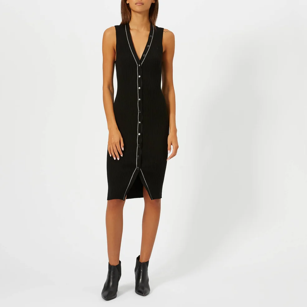 T by Alexander Wang Women's Skinny Rib Sleeveless Dress with Snap Detail - Black Image 1