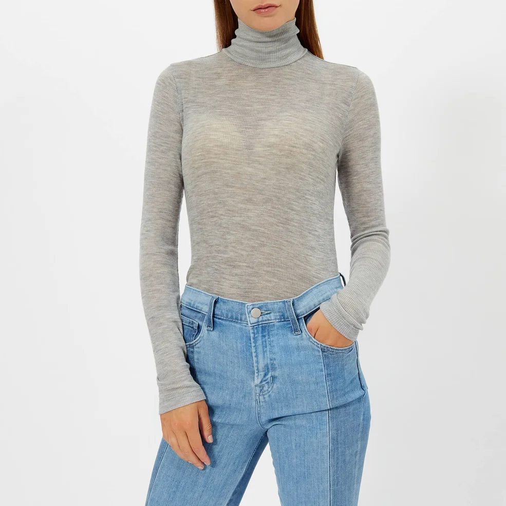 T by Alexander Wang Women's Sheer Wooly Rib Long Sleeve Fitted Turtleneck Jumper - Heather Grey Image 1