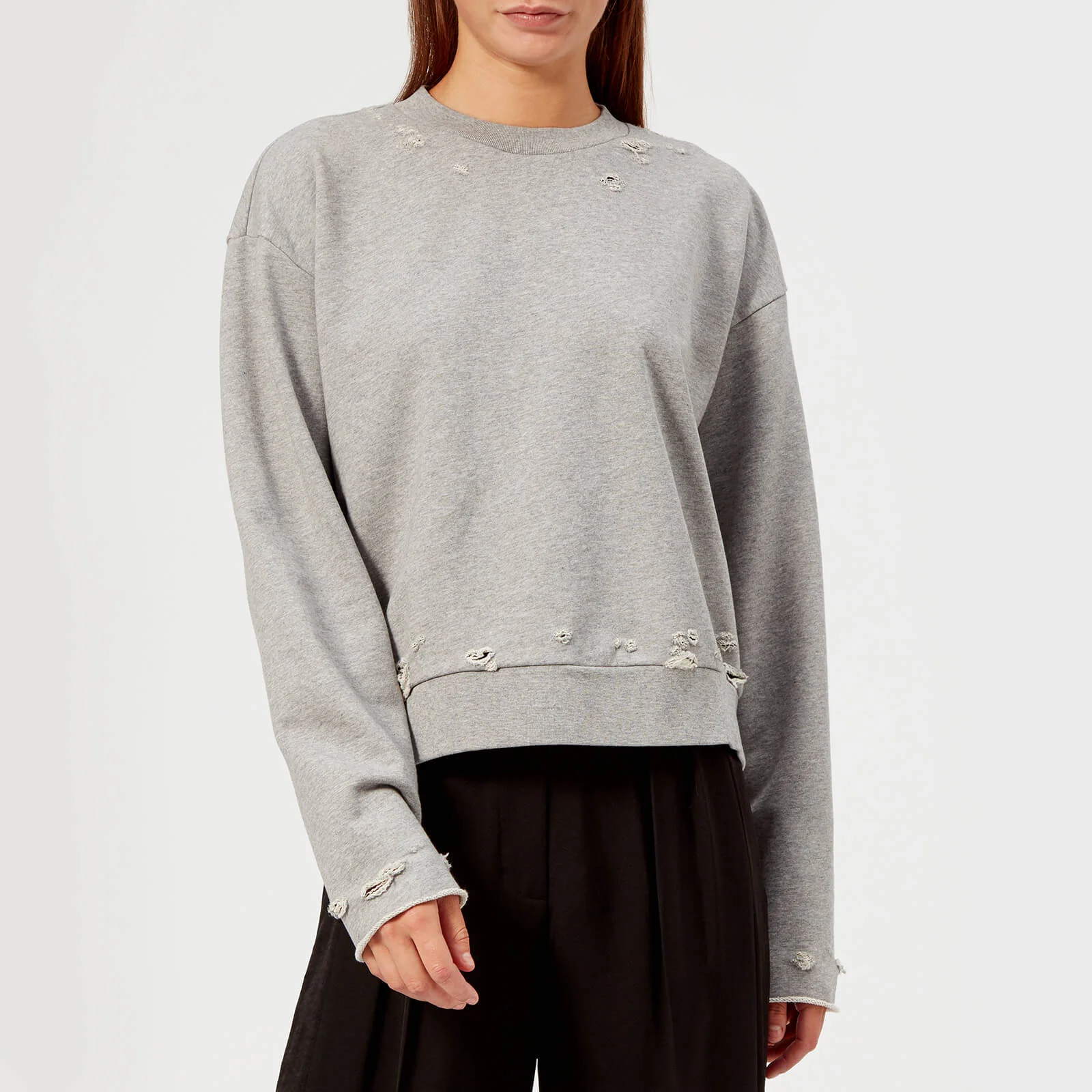 T by Alexander Wang Women's Dry French Terry Distressed Sweatshirt - Heather Grey Image 1