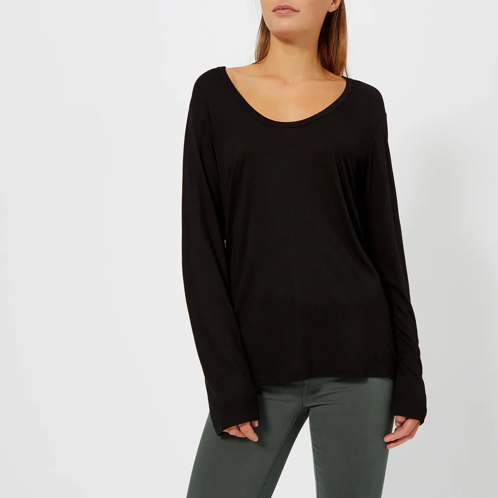 T by Alexander Wang Women's Drapey Jersey Long Sleeve T-Shirt with Darting Detail - Black Image 1