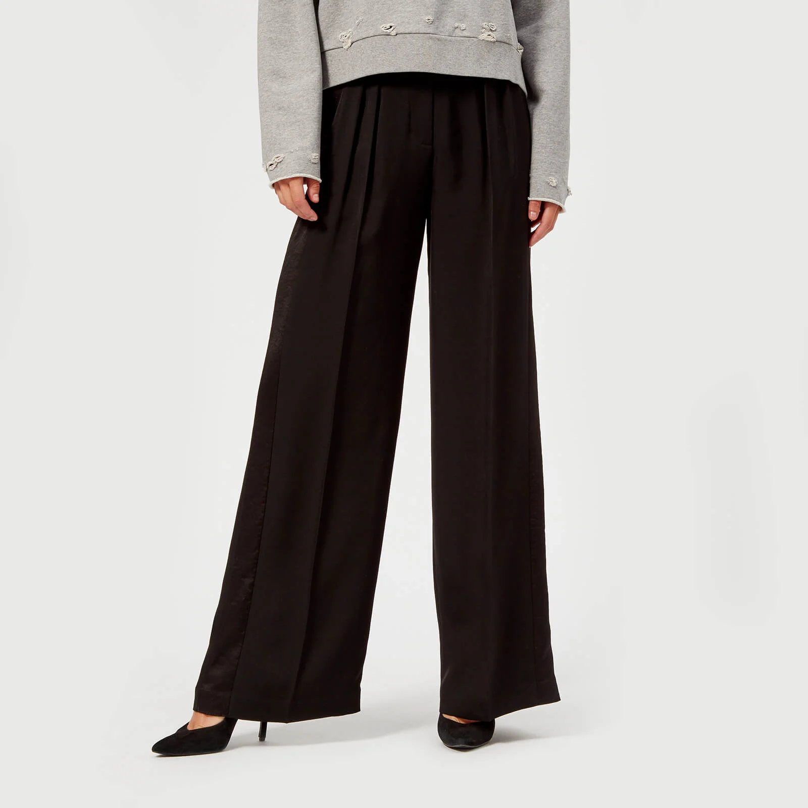 T by Alexander Wang Women's Draped Twill Suiting Wide Leg Pants - Black Image 1