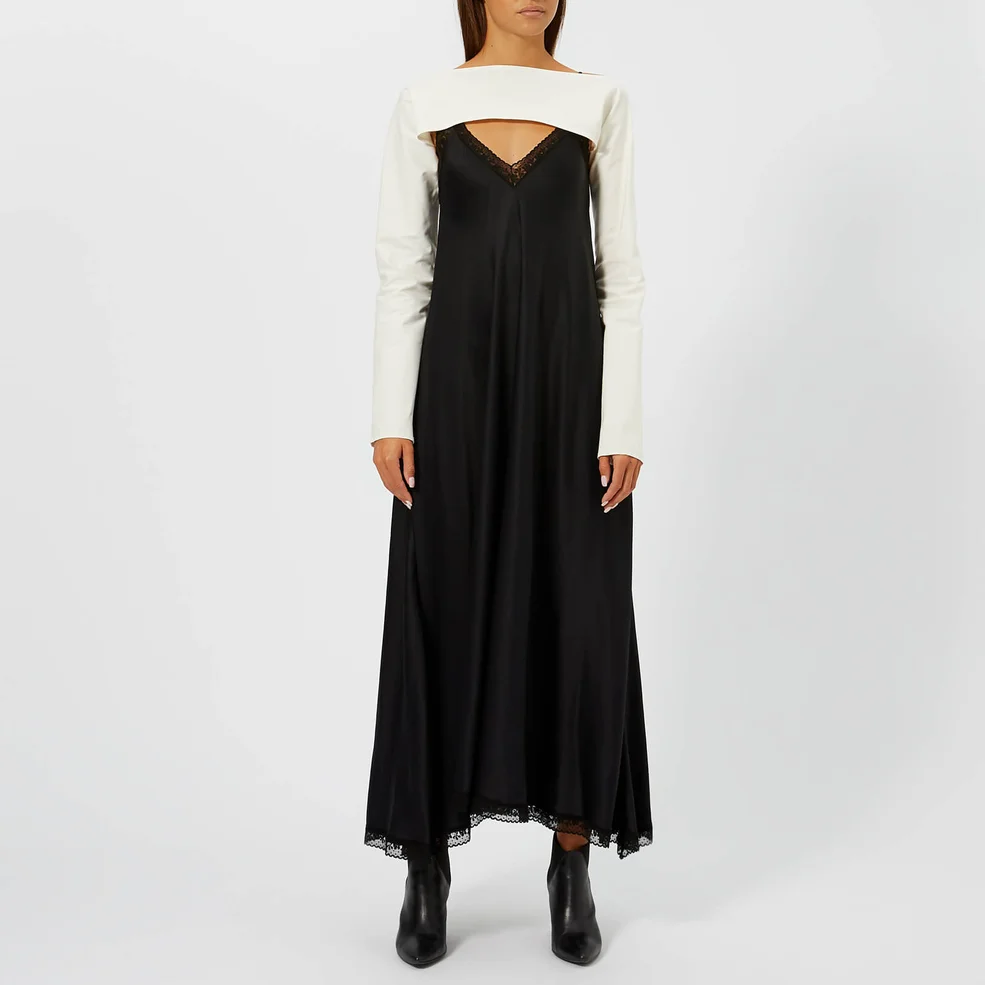 MM6 Maison Margiela Women's Fluid Satin Dress with Shirt Detail - Black Image 1