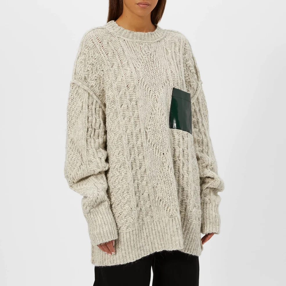 MM6 Maison Margiela Women's Gauge Oversized Cable Knitted Jumper with Pocket - White Image 1